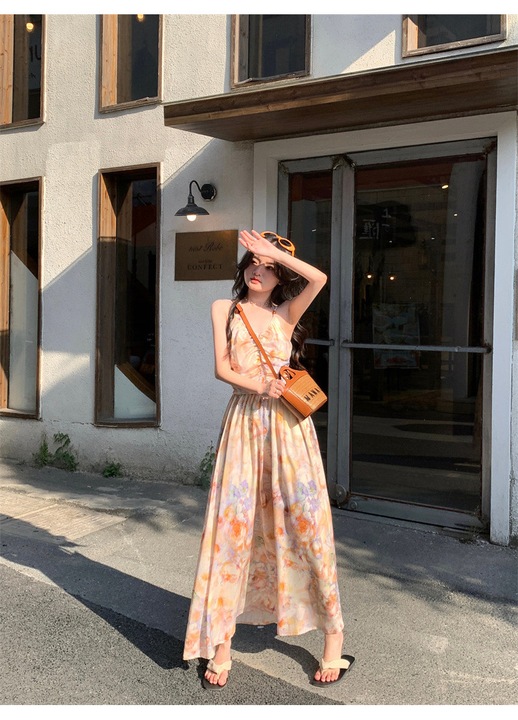 Rochie dama midi cu imprimeu floral crem multicolor, Crem pastel