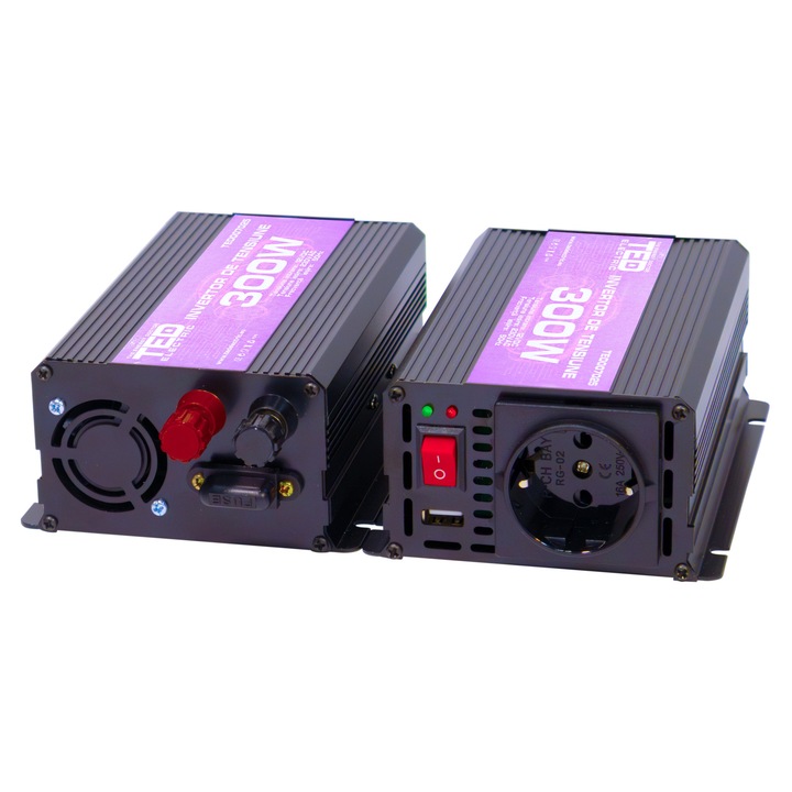 Convertor Auto Sinus Modificat 12V 300W AC DC cu Priza Schuko si Iesire USB-A, TED Electric
