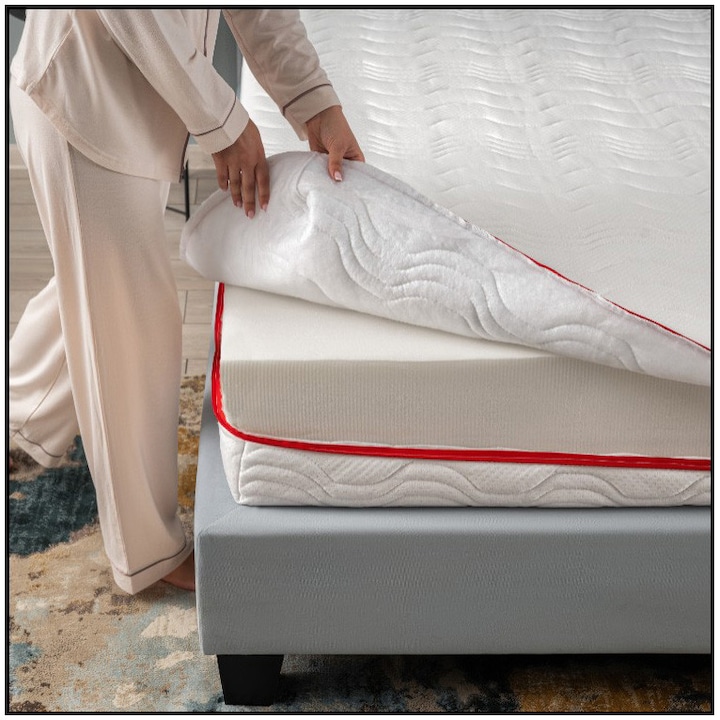 Husa matlasata pentru saltea Waves Best Sleep, 90x200x25 cm, poliester, lavabila, cu fermoar pe 3 laturi