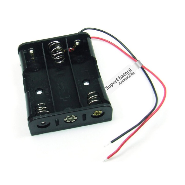 Suport pentru baterii 3xAA R6, tensiune 4.5V, din plastic ABS, fire conexiune 10cm