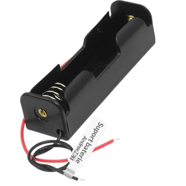 Suport pentru acumulator 1x18650, tensiune 3.7V, din plastic ABS, fire conexiune 10cm