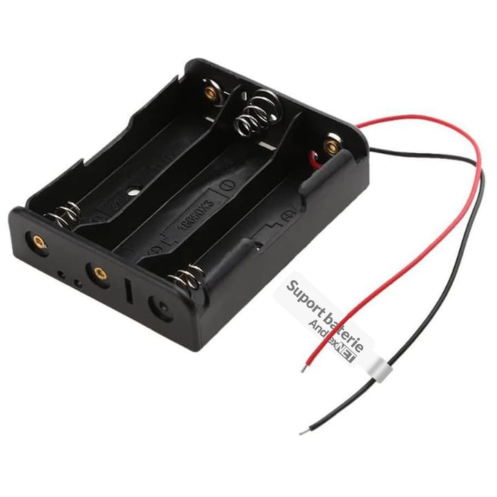 Suport pentru baterii 3x18650, tensiune 11.1V, din plastic ABS, fire conexiune 10cm