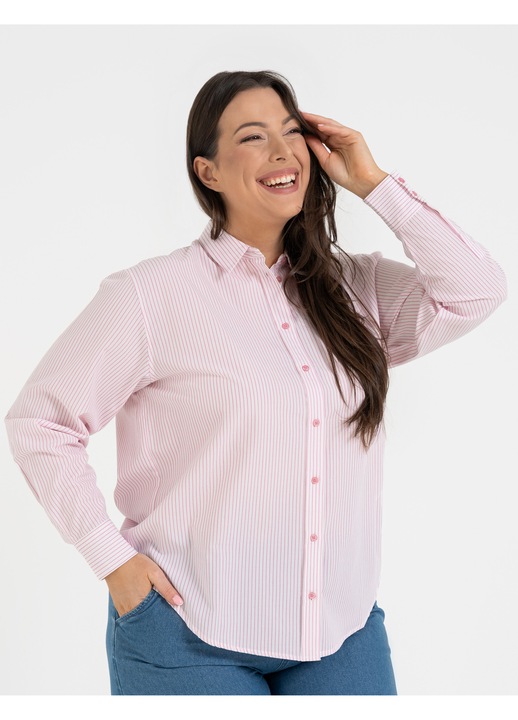 Camasa clasica dama, Moraj, bumbac 100%, dungi verticale, roz