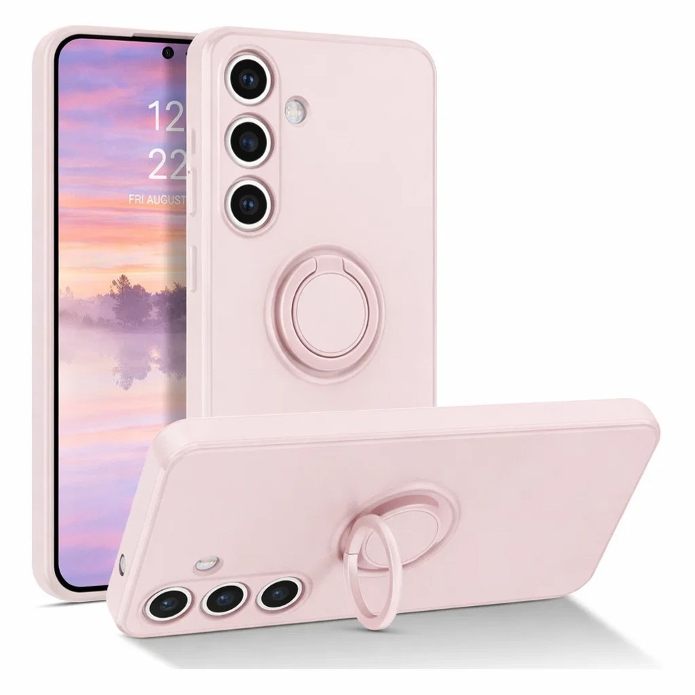 Husa din Silicon SoftHold cu Ring pentru Samsung Galaxy A34 5G, Flexibila, Interior Microfibra, cu Suport, Prindere Sigura, Decupaje Precise, Roz