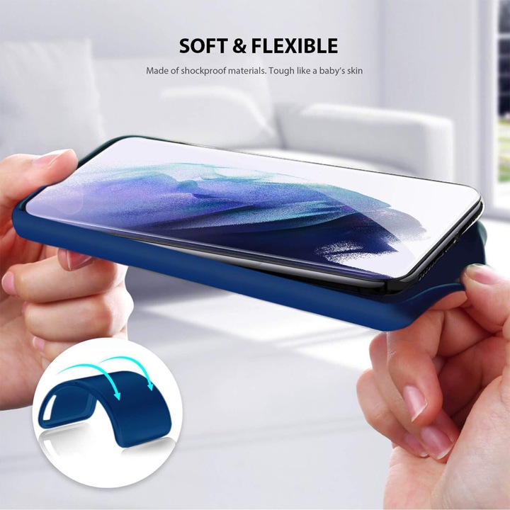 Husa din Silicon SoftHold cu Ring pentru Samsung Galaxy A22 4G, Flexibila, Interior Microfibra, cu Suport, Prindere Sigura, Decupaje Precise, Albastru
