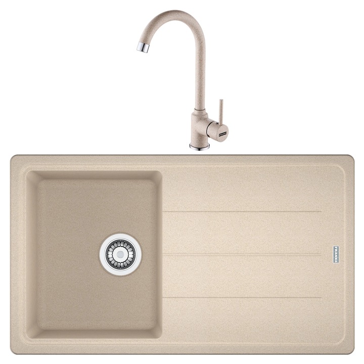 Chiuvetă bucătărie Franke BFG 611-86, compozit granit, bej, 86x50cm, set cu baterie Pola