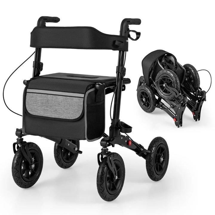 Rollator pliabil Northix, aluminiu, anvelope pneumatice 23 cm, 59x36x44cm