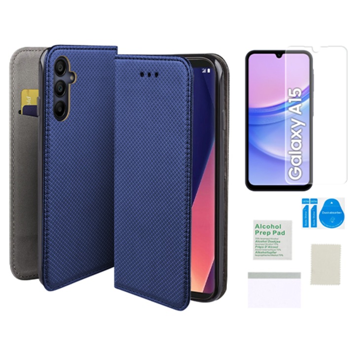 Etui cu clapeta pentru Samsung Galaxy A12 M12, negru, cu magnet si folie hidrogel