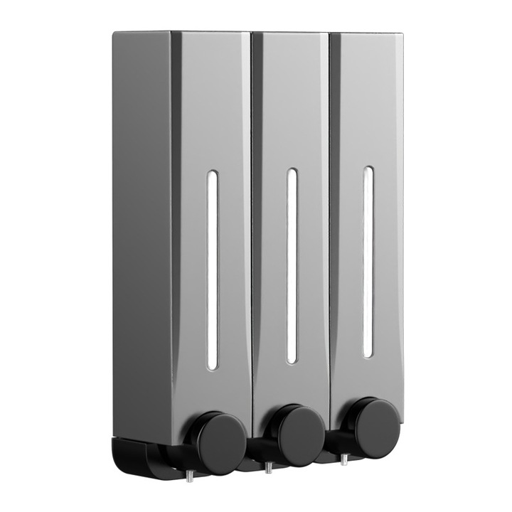 Dozator de sapun, 500ml, ABS, instalare fara gauri, portanta puternica, rezistent la apa si umiditate, 18x6.5x28cm, gri