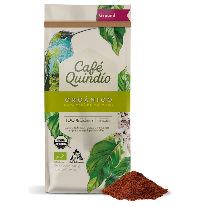 Bio Őrölt Specialty Kávé, Café Quindío Orgánico, 100% Kolumbiai Arabica, USDA Ecocert Organic, Közepes Pörkölés, 340 g