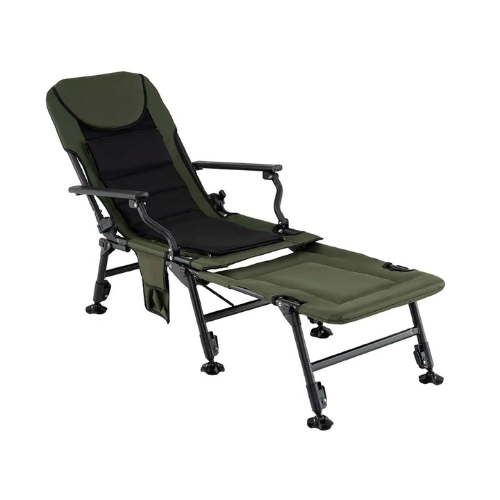 Рибарски стол Timeless Tools, 2-в-1, регулируема облегалка, сгъваем, 150kg, зелен