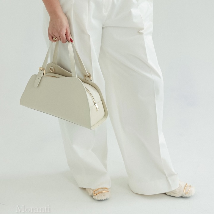 Moranti Leta-M bőr táska, ekrü, 2 zseb, 32x16cm