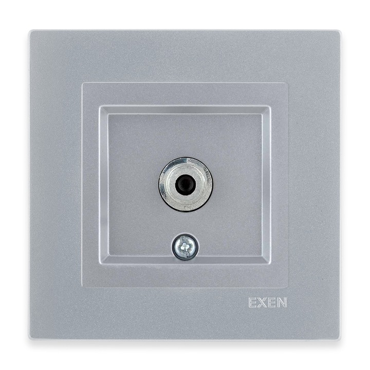 Priza de antena SAT cu filtru, conector tip F argintiu + rama argintie EXEN