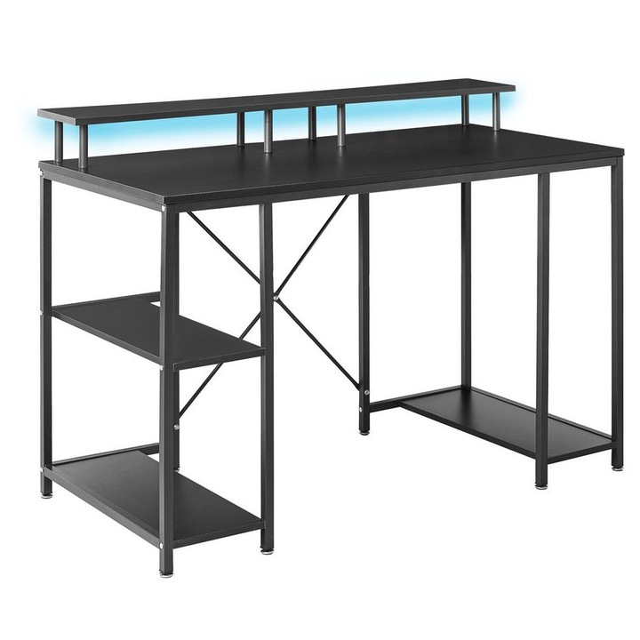 Birou pentru gaming Caddo Negru 120 x 60 cm cu rafturi LED