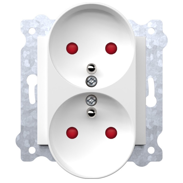 Priză dublă încastrată Exen, alb, 250V, 16A, cu obturatoare