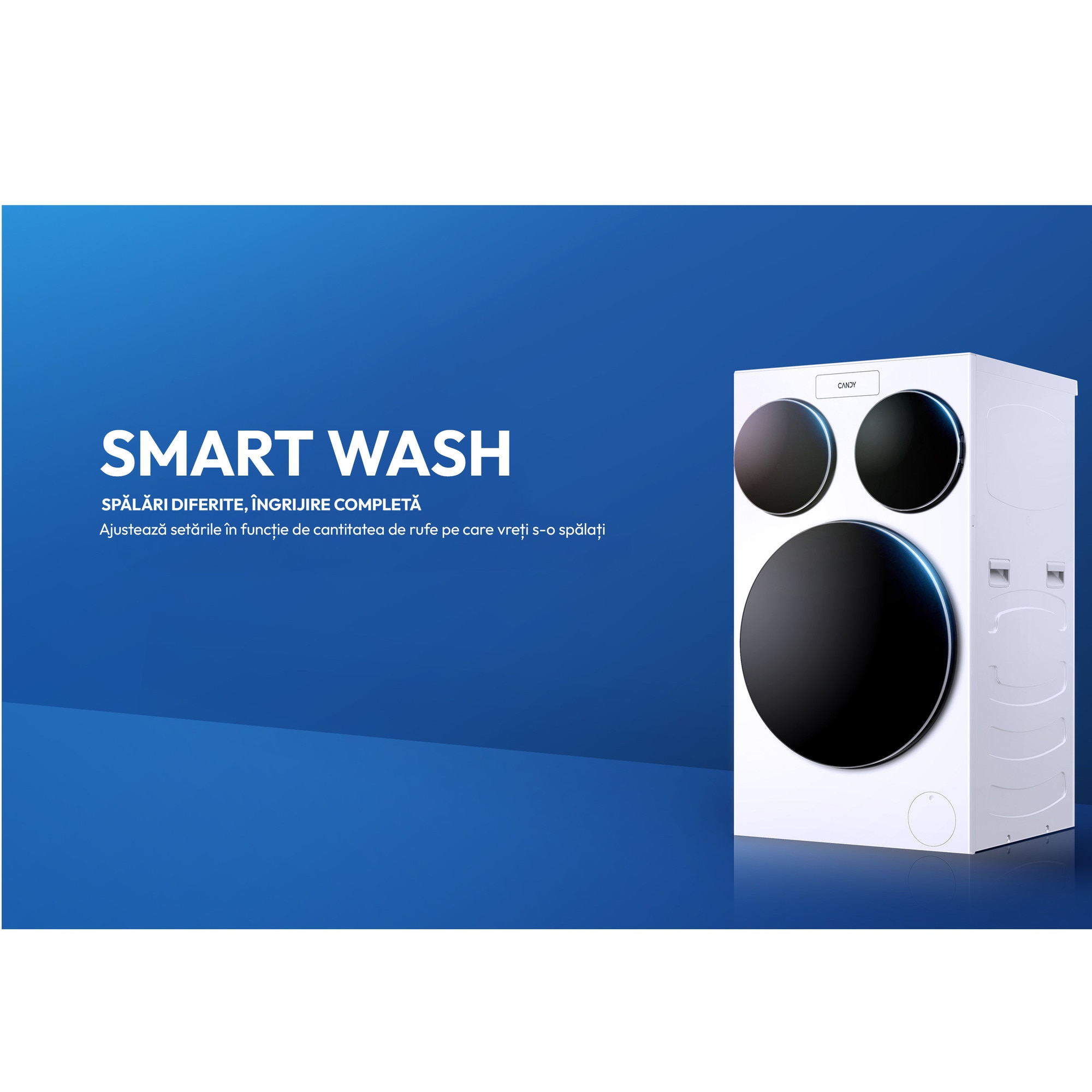 Masina de spalat rufe Candy MultiWash MQD 410CBL9-S, 3 cuve, 10+1+1kg, 1400 RPM, Clasa A, Dozare automata, sterilizare antimicrobiana UV, AI, alb