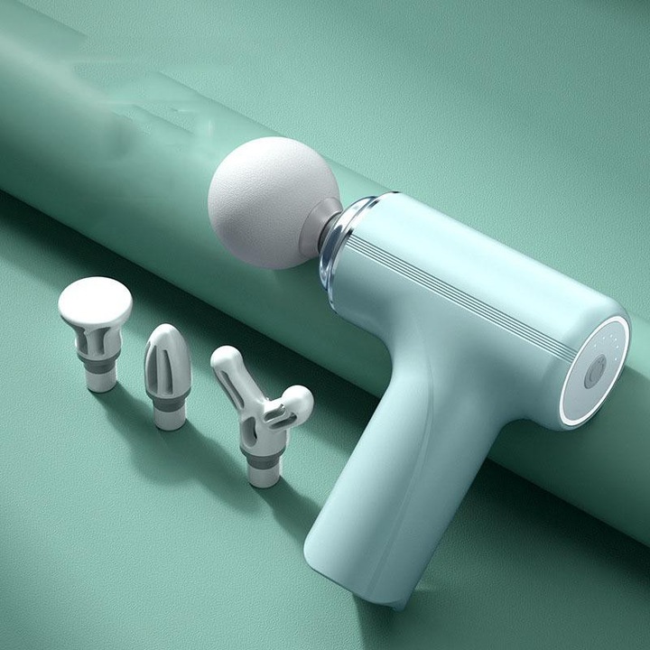 Pistol de Masaj Muscular Profesional cu 4 Capete Interchangeabile, Turcoaz