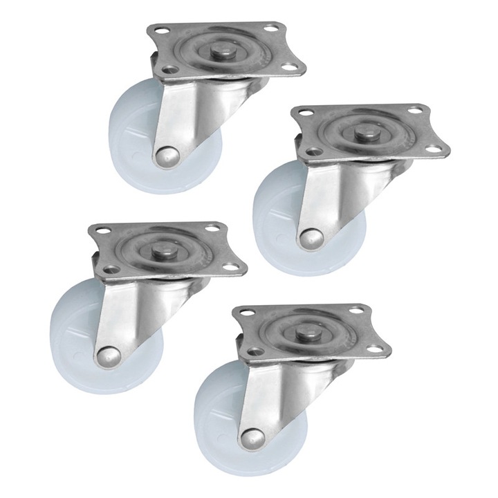 Set 4 x Roata mobila cu rulment din plastic, Ø 50 mm, placa 46 x 57 mm