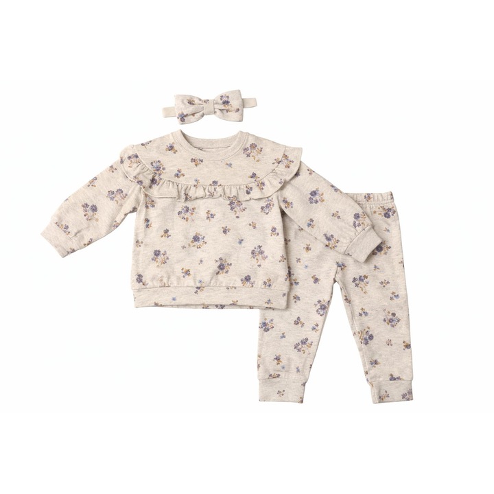 Compleu 3 piese bumbac copii, crem, 62-68 cm