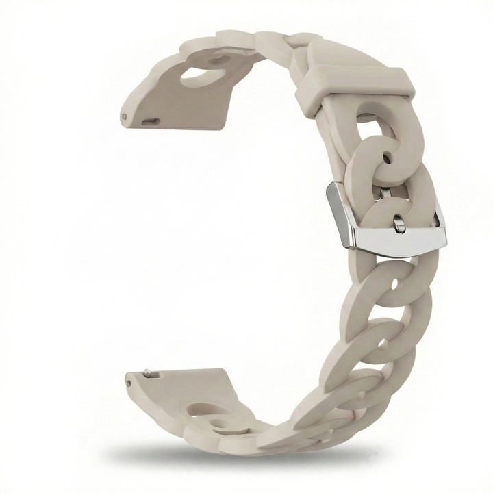 Дамска силиконова каишка за часовник 22мм, BEST ACCESSORIES, модерен дизайн, сребърна метална катарама, Бежов