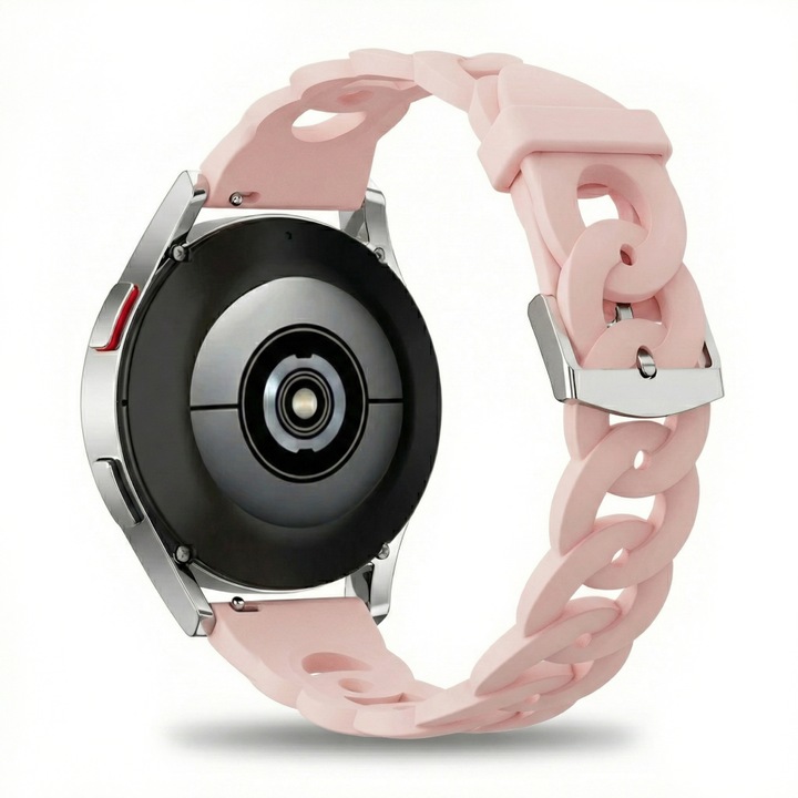 Női szilikon óraszíj 20mm, rózsaszín, modern design, ezüst fém csat