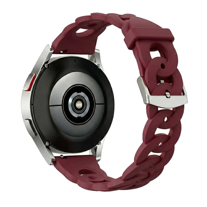 Női óraszíj, BEST ACCESSORIES, szilikon, 20mm, bordó, ezüst fém csat