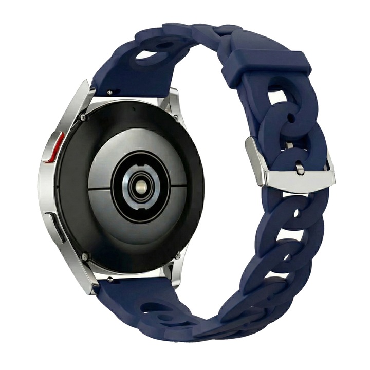 Női szilikon szíj 20mm, BEST ACCESSORIES, tengerészkék, ezüst fém csat, vízálló