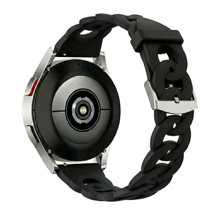 Női szilikon szíj 20mm, Best Accessories, fekete, ezüst fém csat, 120x80mm