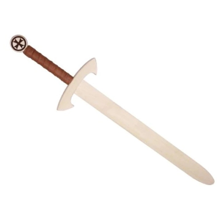 Sabie mare din lemn, stil cavaler templier, maner imitatie piele, 64 cm