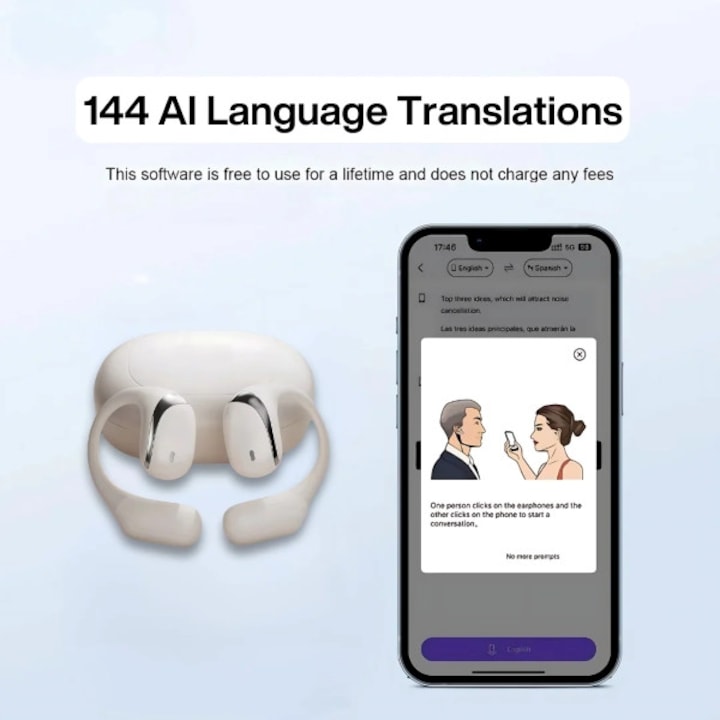 Casti Ai Casti wireless, VYZIO TRANZIO, traducere AI, 144 limbi, negru, in ear ...