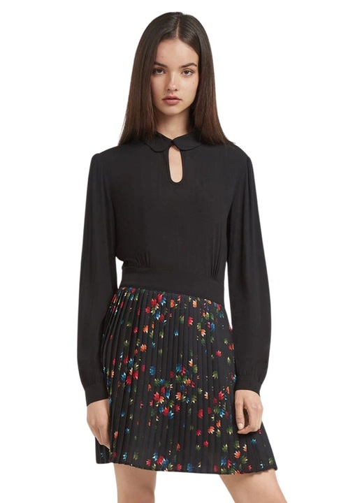 Trussardi Jeans női ruha, fekete, virágmintás, 100% poliészter, hosszú ujjú, S INTL