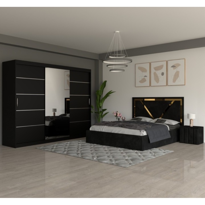 Dormitor AmzMob VLN Negru cu Dulap 250cm - 140x200