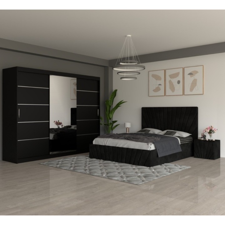 Dormitor AmzMob Toma Negru cu Dulap Negru 250cm - 160X200