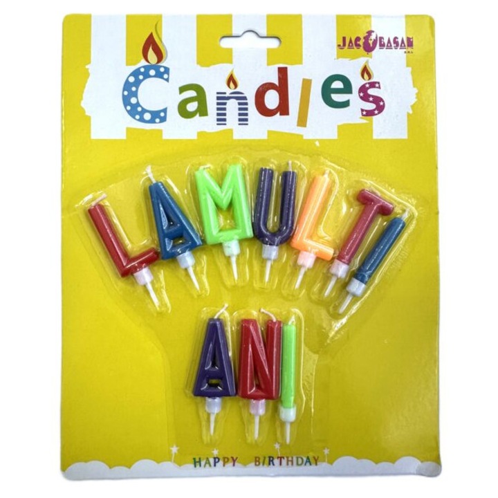 Set lumanari tort, La Multi Ani, 10 buc, multicolor, 3cm