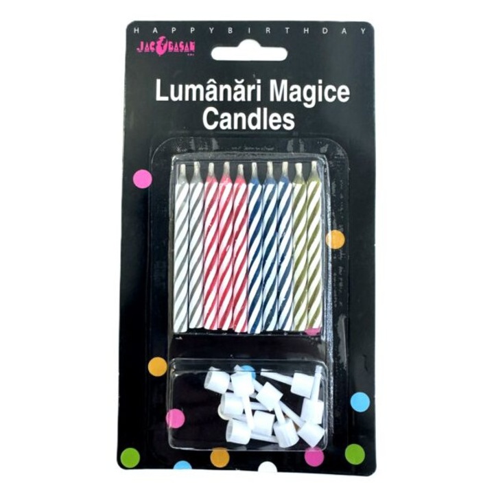 Комплект 10 свещи за торта, многоцветни, 6см