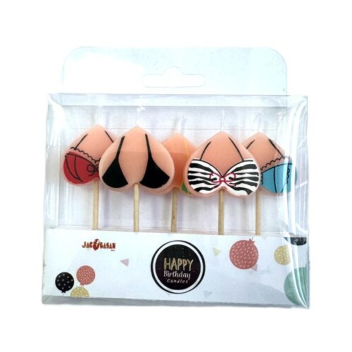 Комплект от 5 забавни свещи за торта, бежови, 2.5см