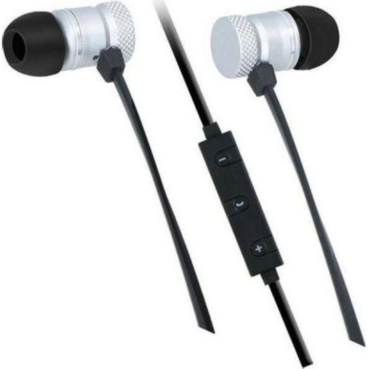 Casti audio stereo bluetooth, microfon incorporat, In-Ear, capete magnetice, telecomanda pe fir, ARGINTIU, Grundig