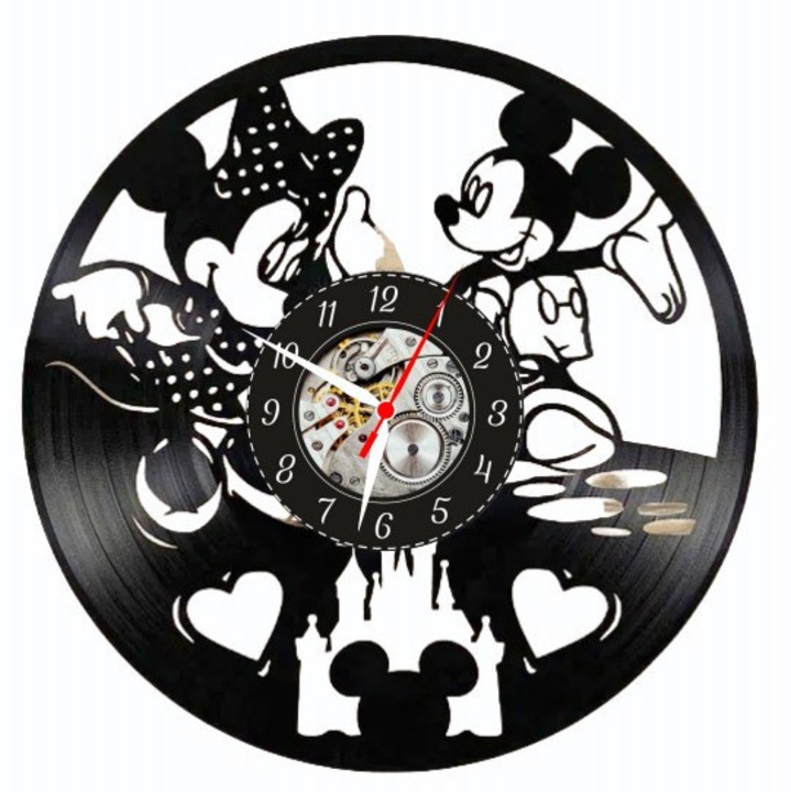 Mickey & Minnie Szerelem dekoratív falióra, bakelit lemez, fekete, 30 cm