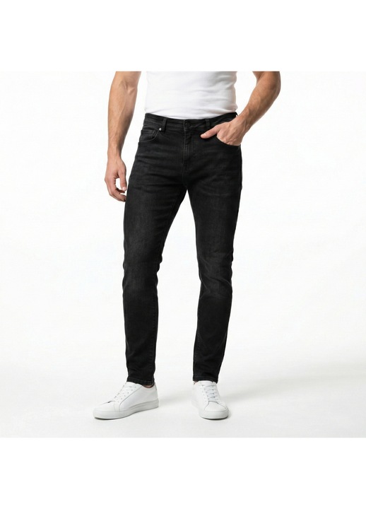 Blugi pentru barbati Skinny Fit din denim elastic Realize, croiala slim conica, Negru
