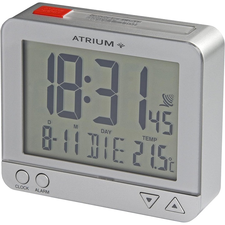 Ceas desteptător radio digital ATRIUM, argintiu, iluminare reglabilă, 9.5x8x2.5cm