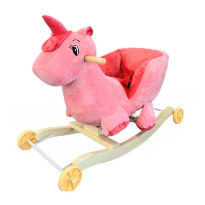 Balansoar Unicorn Magic din plus, 2 in 1 cu roti, roz, 1 an+