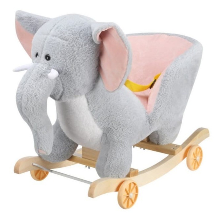 Balansoar Elefantul Magic din plus, 2 in 1 cu roti, gri/roz, 1 an+