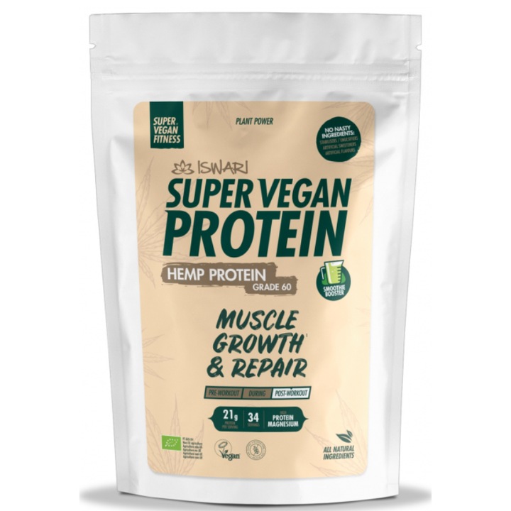 Proteina Super Vegan BIO(dupa efort) verde(format mediu) Iswari 875 g