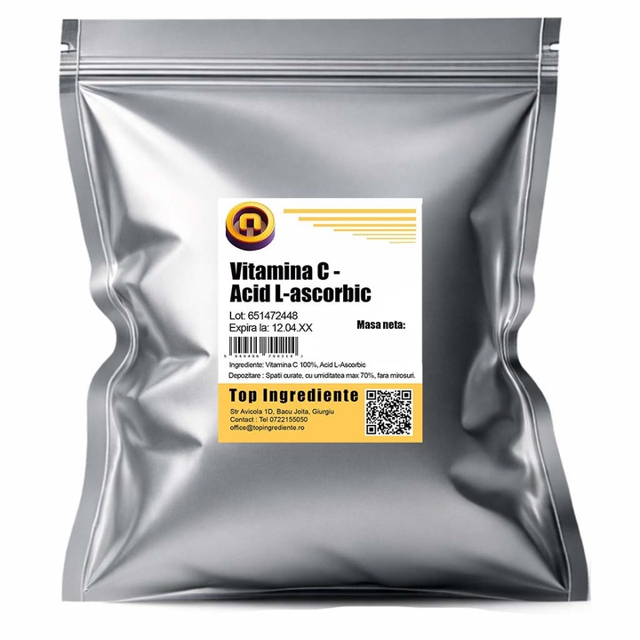 Vitamina C Pulbere Farmaceutica 99.9%, 1kg, Alb, TOP INGREDIENTE