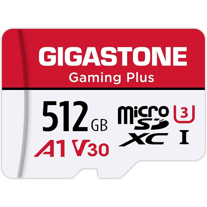 Card de memorie Gigastone Gaming Plus 512GB MicroSDXC UHS-I U3 A1 V30, viteza citire 100MB/s, viteza scriere 60MB/s, set cu adaptor SD
