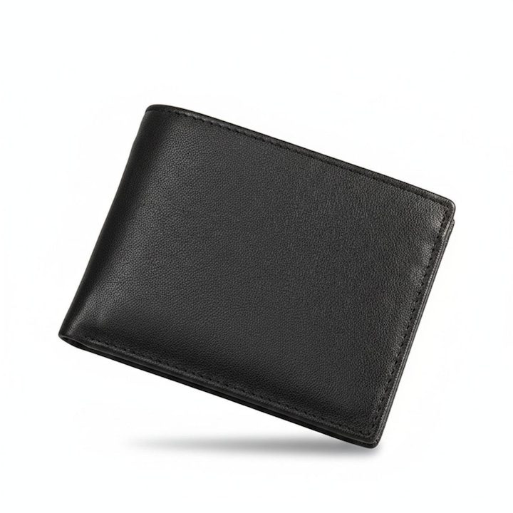 Portofel barbati Mono, piele naturala, fermoar bancnote, slot permis, monede, BUSY LDY & GTM® negru