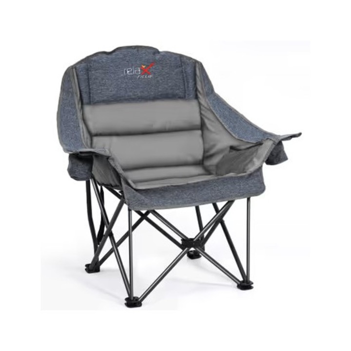 Scaun de Camping Pliabil Oversized cu Sezlong – Suporta pana la 227kg, Gri