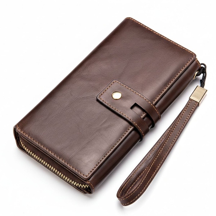 Portofel tip geanta Maya, piele naturala, 3 compartimente, multe carduri, BUSY LDY & GTM® maro