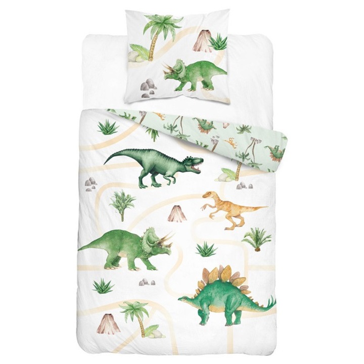 Detexpol ágynemű, 160x200cm, 1x70x80cm, dinoszauruszok, 100% pamut, gyermekeknek