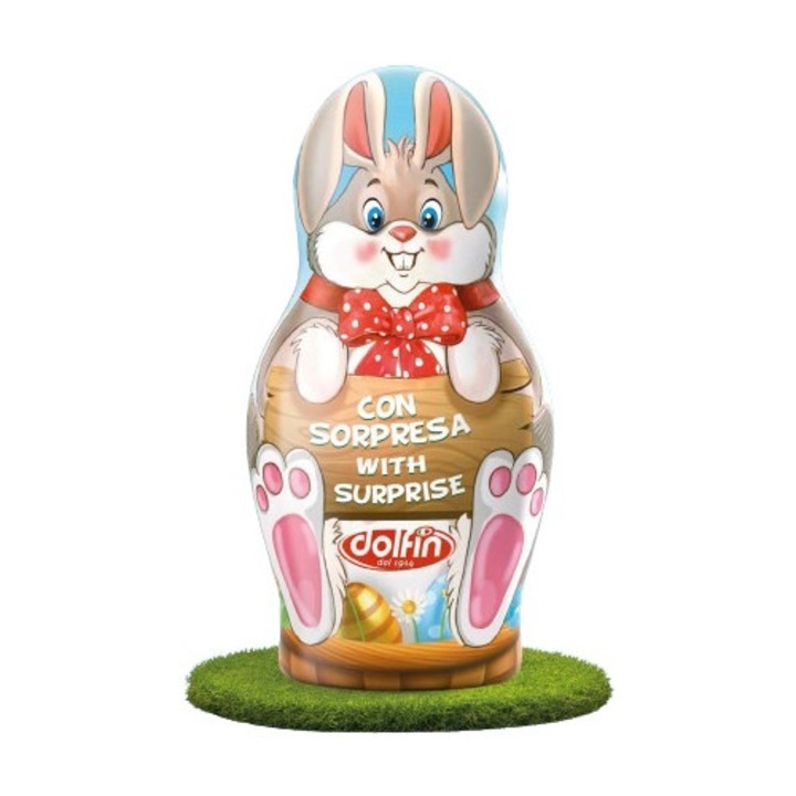 Iepuraș de ciocolată cu surprize, Dolfin, fără gluten, 80g